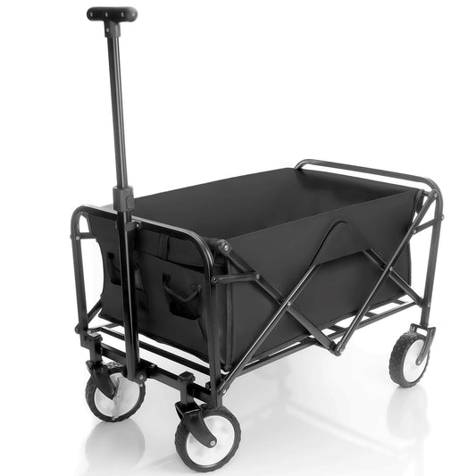 BigDean kompakter Bollerwagen faltbar schwarz bis 80kg belastbar – kleiner Bollerwagen platzsparend zusammenklappbar für Ausflüge, Camping & Einkäufe image 1