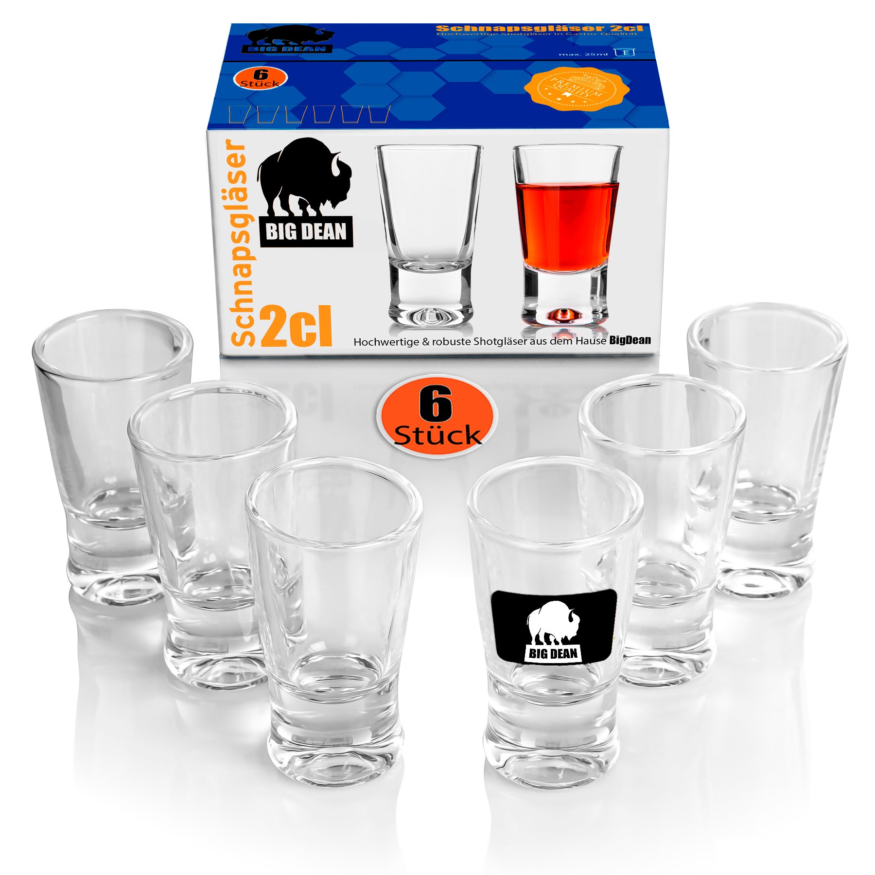 6 Stück Schnapsgläser 2cl in Geschenkbox – hochwertige Shotgläser lebensmittelecht