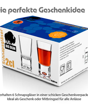 6 Stück Schnapsgläser 2cl in Geschenkbox – hochwertige Shotgläser lebensmittelecht 2