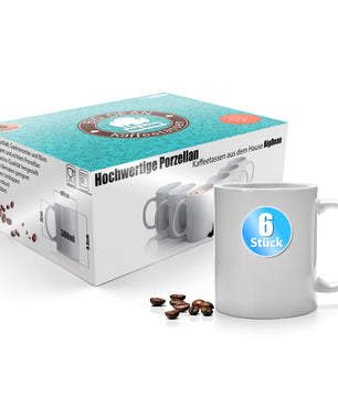 6 Stück Kaffeebecher weiß 300ml – Kaffeetassen aus hochwertigem Porzellan in Geschenkverpackung
