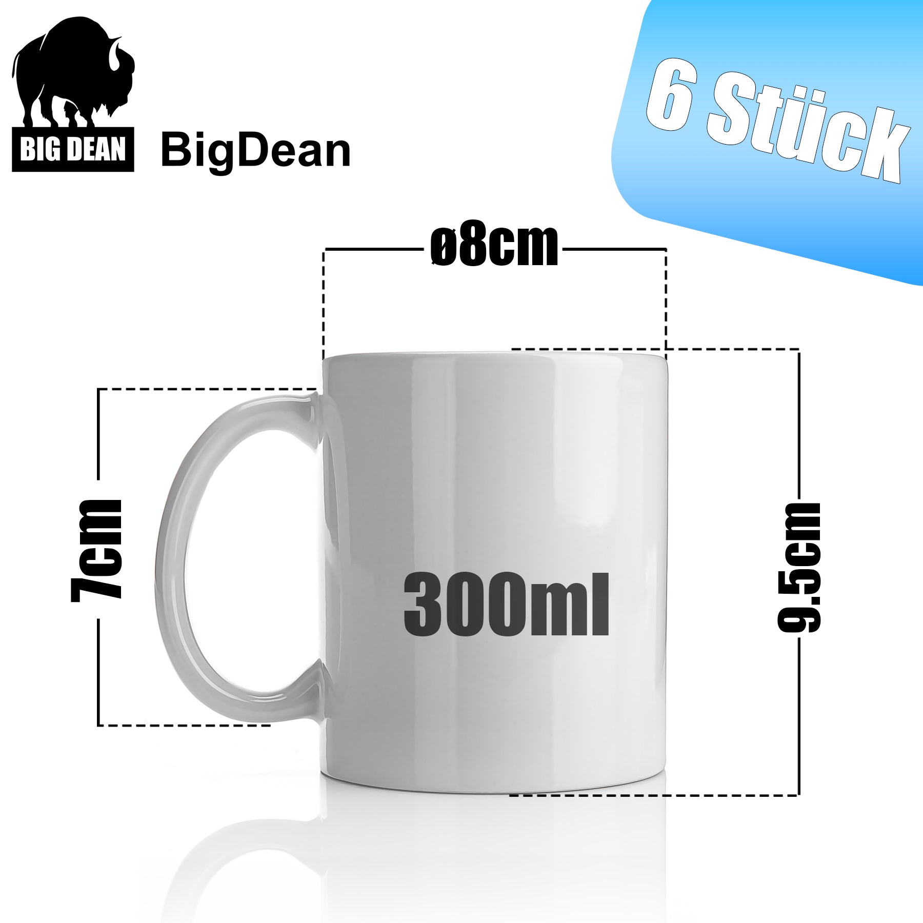 6 Stück Kaffeebecher weiß 300ml Tassen Set – Kaffeetassen Set aus hochwertigem Porzellan in Geschenkverpackung - Tassen zum Bemalen image 3