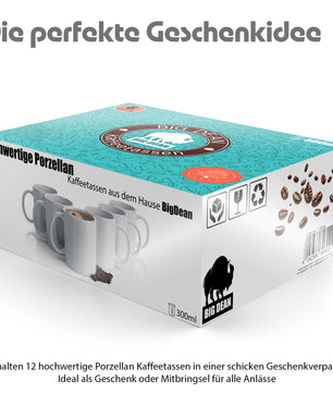 12 Stück Kaffeetassen 300ml – Kaffeebecher aus hochwertigem Porzellan in Geschenkverpackung 2