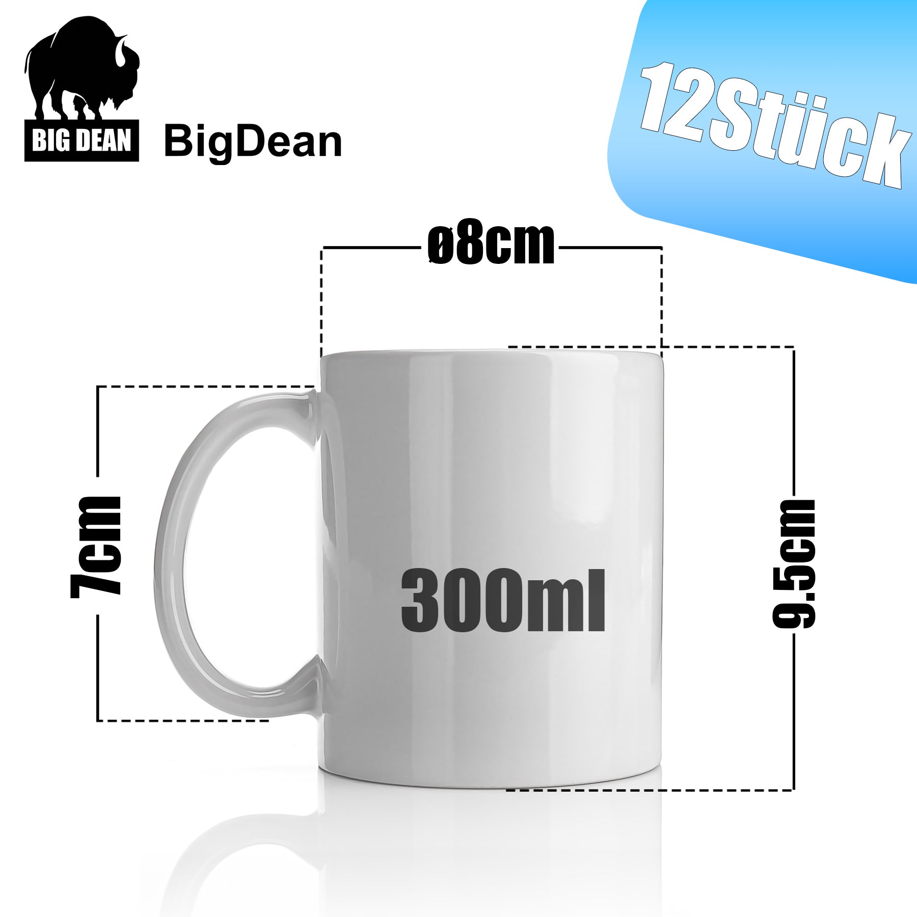 12 Stück Kaffeebecher weiß 300ml Tassen Set – Kaffeetassen Set aus hochwertigem Porzellan in Geschenkverpackung - Tassen zum Bemalen image 3