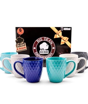 BigDean 6 Stück Kaffeetassen 400ml matt Kaffeebecher Keramik - Hochwertiges Kaffeetassen Set modernes Tassen Set in Geschenkbox