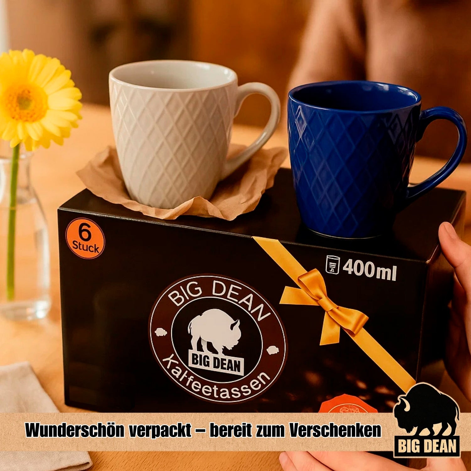 6 Stück Kaffeetassen 400ml matt Kaffeebecher Keramik - Hochwertiges Kaffeetassen Set Tassen Set 2