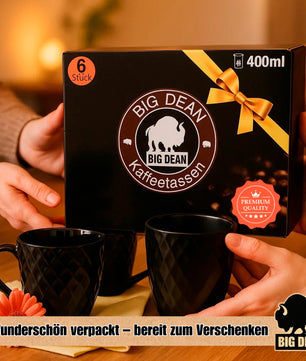 6 Stück Kaffeetassen 400ml schwarz matt Kaffeebecher Keramik - Hochwertiges Kaffeetassen Set  2