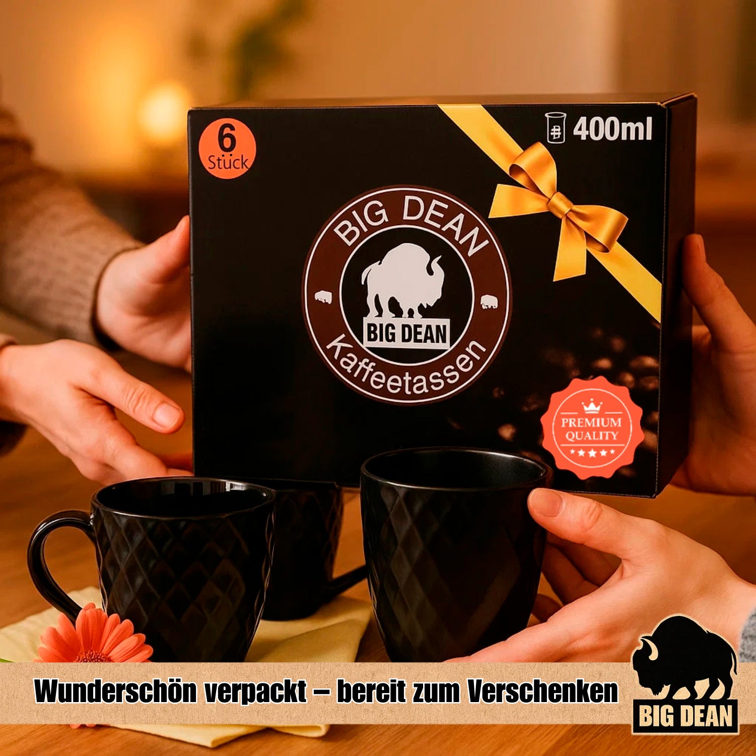 6 Stück Kaffeetassen 400ml schwarz matt Kaffeebecher Keramik - Hochwertiges Kaffeetassen Set  2