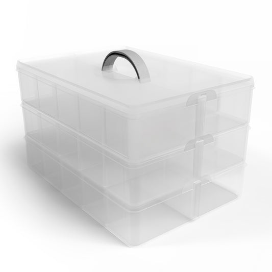 BigDean Sortierbox Aufbewahrung mit Griff, Transparent, 24 x 18,5 x 16 cm, 3 Etagen m. 21 Fächern,für Spielzeug,Büro-Utensilien,Bastel-Material,Kleinteile image 1