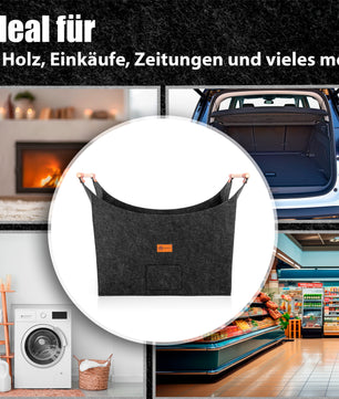 BigDean 2 Stück Holzkorb für Kaminholz belastbar bis 15kg – Brennholzkorb aus robustem Filz 6