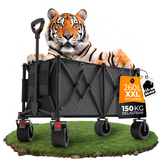 Premium XXL Bollerwagen faltbar 260L 150kg belastbar robuster Bollerwagen für jedes Gelände