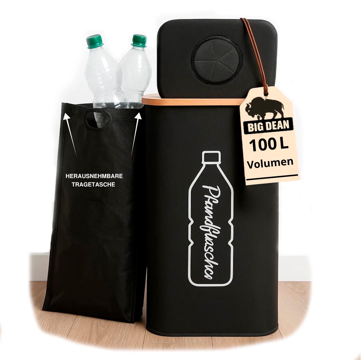 Pfandflaschen Sammelbehälter 100L inkl. Tragetasche - Flaschensammler Leergut