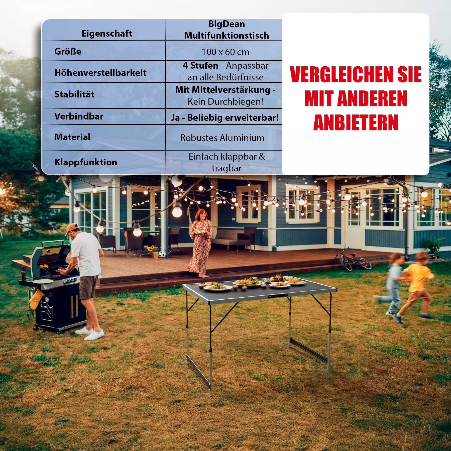 Multifunktionstisch klappbar - höhenverstellbarer Campingtisch & Klapptisch – max. 30 kg belastbar 6