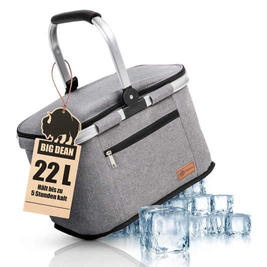 Thermo Einkaufskorb 22L hält bis zu 5 Stunden kühl - robuster Kühlkorb & Picknickkorb -