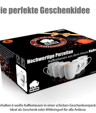 6 Stück Kaffeebecher 300ml aus echtem Porzellan - Tassen zum Bemalen - in Geschenkverpackung 2
