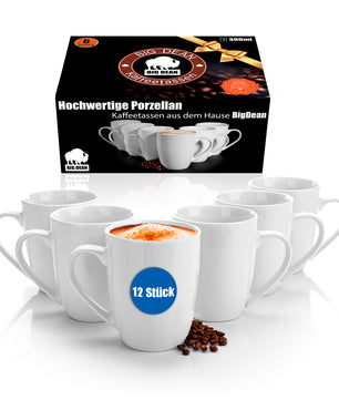 12 Stück Kaffeebecher 300ml aus echtem Porzellan - Tassen zum Bemalen - in Geschenkverpackung
