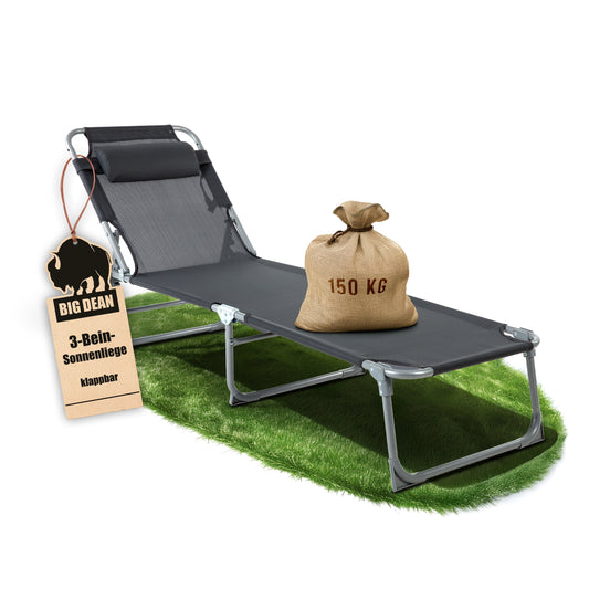 Premium Sonnenliege klappbar mit Kopfkissen extra hoch dunkelgrau 150 kg belastbar