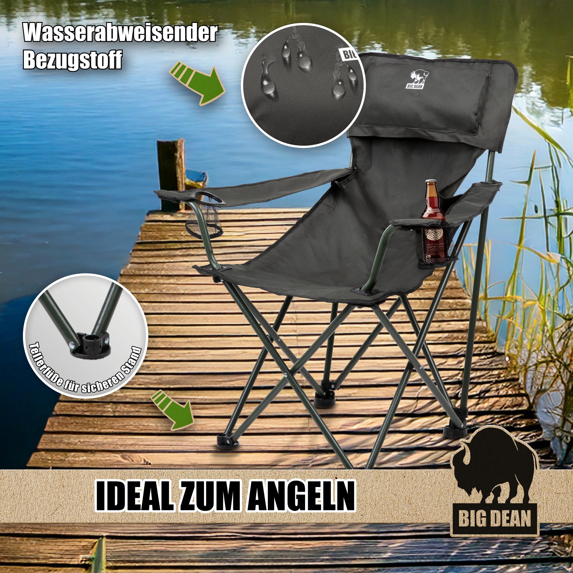 Luxus Campingstuhl Faltbar Extra groß 150 KG Belastbar, Stabil und bequem