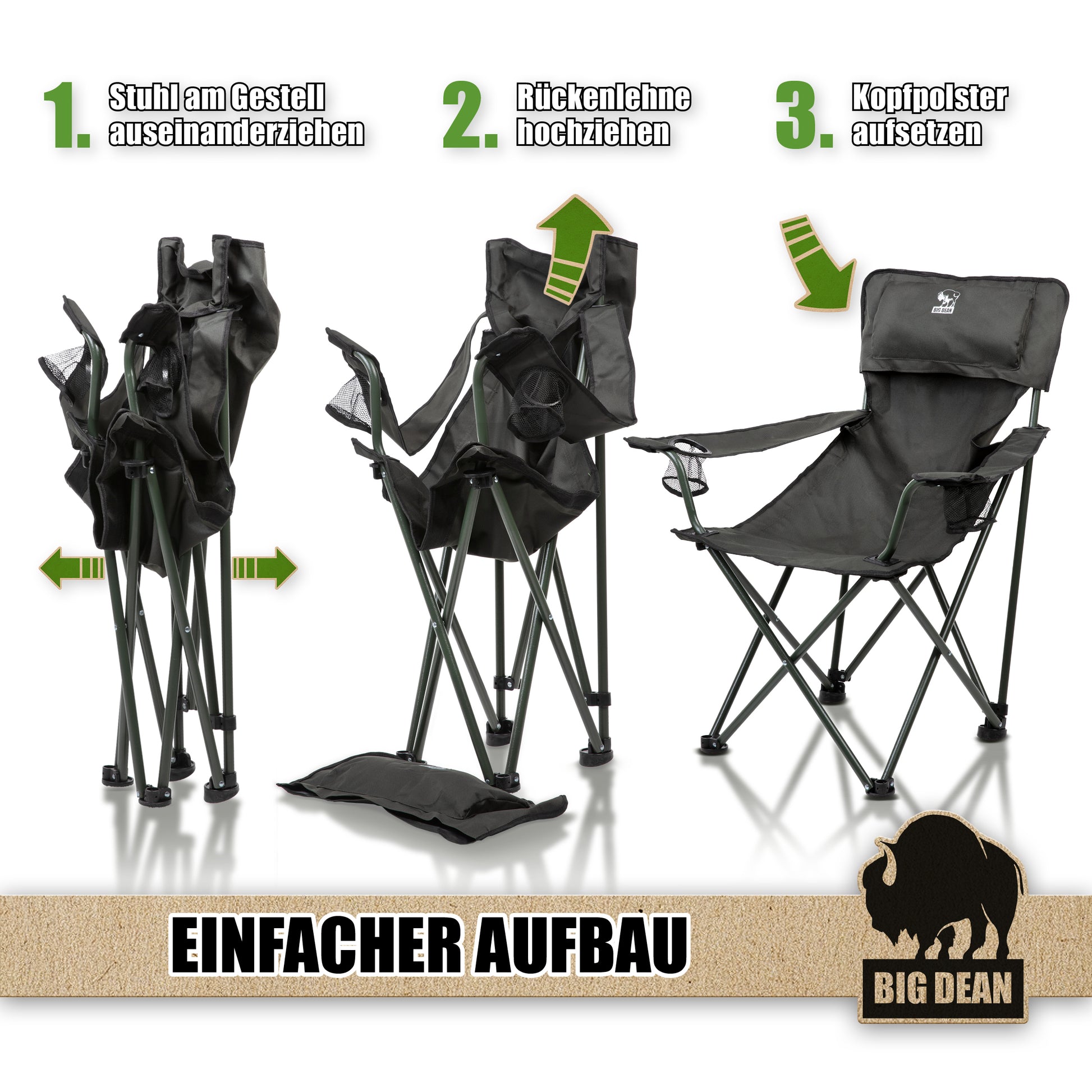 Luxus Campingstuhl Faltbar Extra groß 150 KG Belastbar, Stabil und bequem
