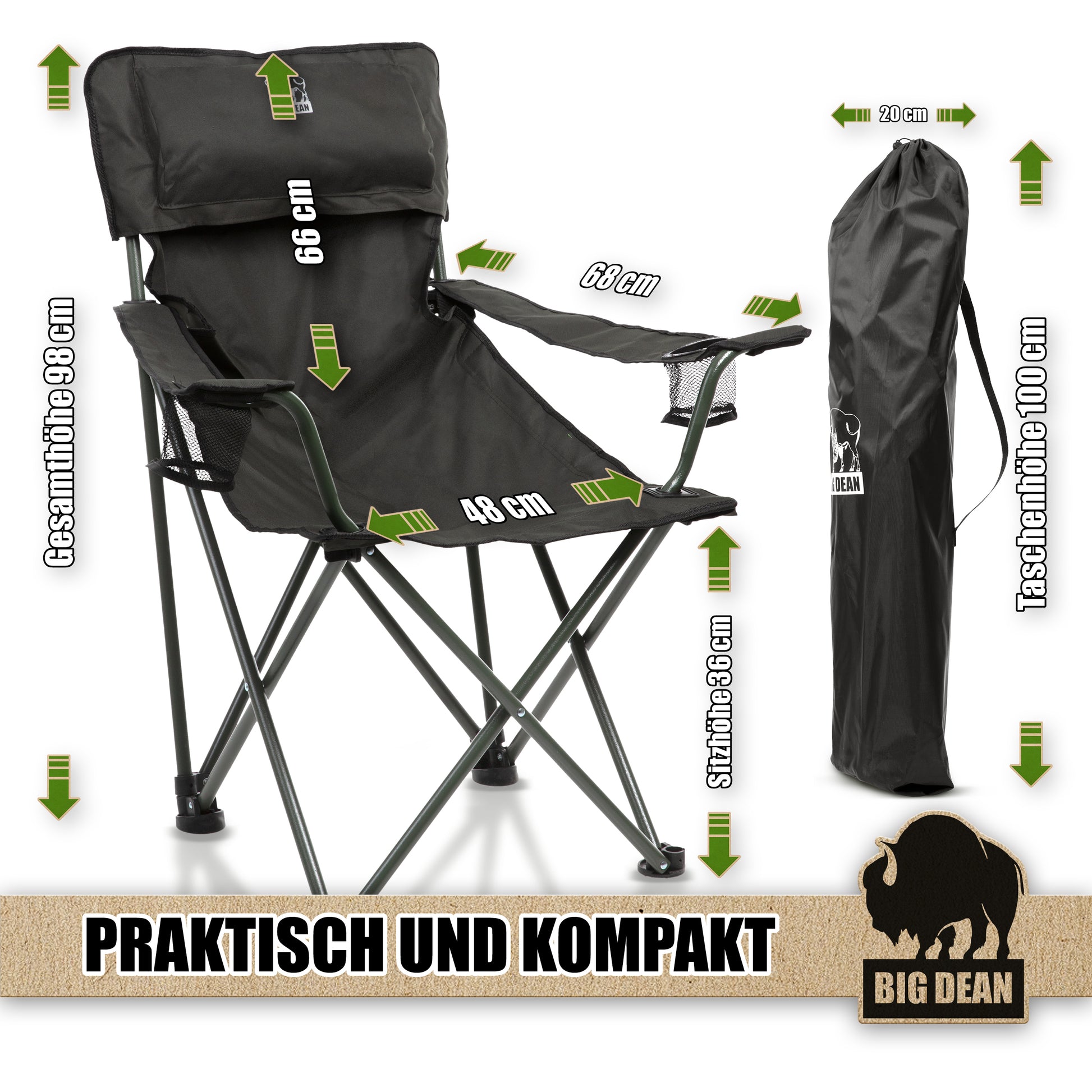 Luxus Campingstuhl Faltbar Extra groß 150 KG Belastbar, Stabil und bequem