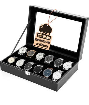 Uhrenbox für 12 Uhren Glasdeckel - schicke Uhrenbox Herren Watch Box Uhrenaufbewahrung
