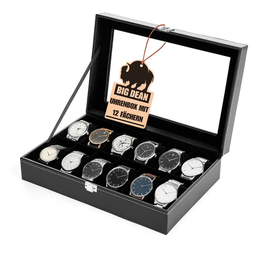 Uhrenbox für 12 Uhren Glasdeckel - schicke Uhrenbox Herren Watch Box Uhrenaufbewahrung