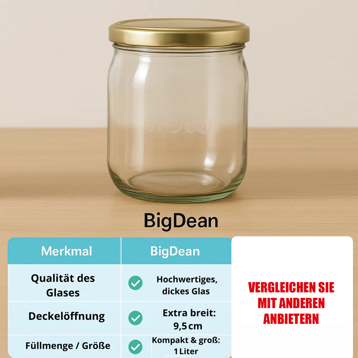 BigDean 6 Stück Overnight Oats Gläser Extra große Öffnung - 1 Liter die perfekten MealPrep Gläser auslaufsicher Made in Germany image 6