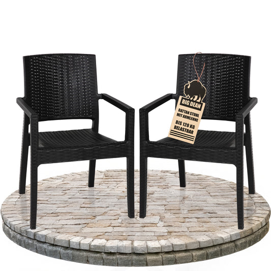 2er Set Gartenstuhl mit Armlehne stapelbar Rattan-Optik Gartenstühle stapelbar Outdoor