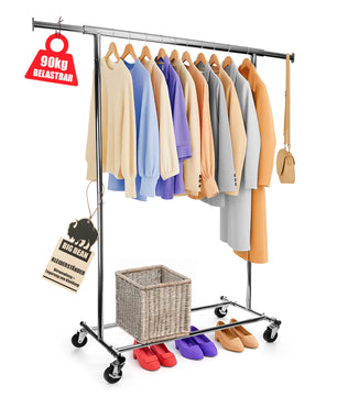 Kleiderständer auf Rollen 90kg belastbar ausziehbare Kleiderstange Kleiderständer 