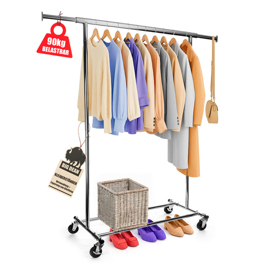 Kleiderständer auf Rollen 90kg belastbar ausziehbare Kleiderstange Kleiderständer 