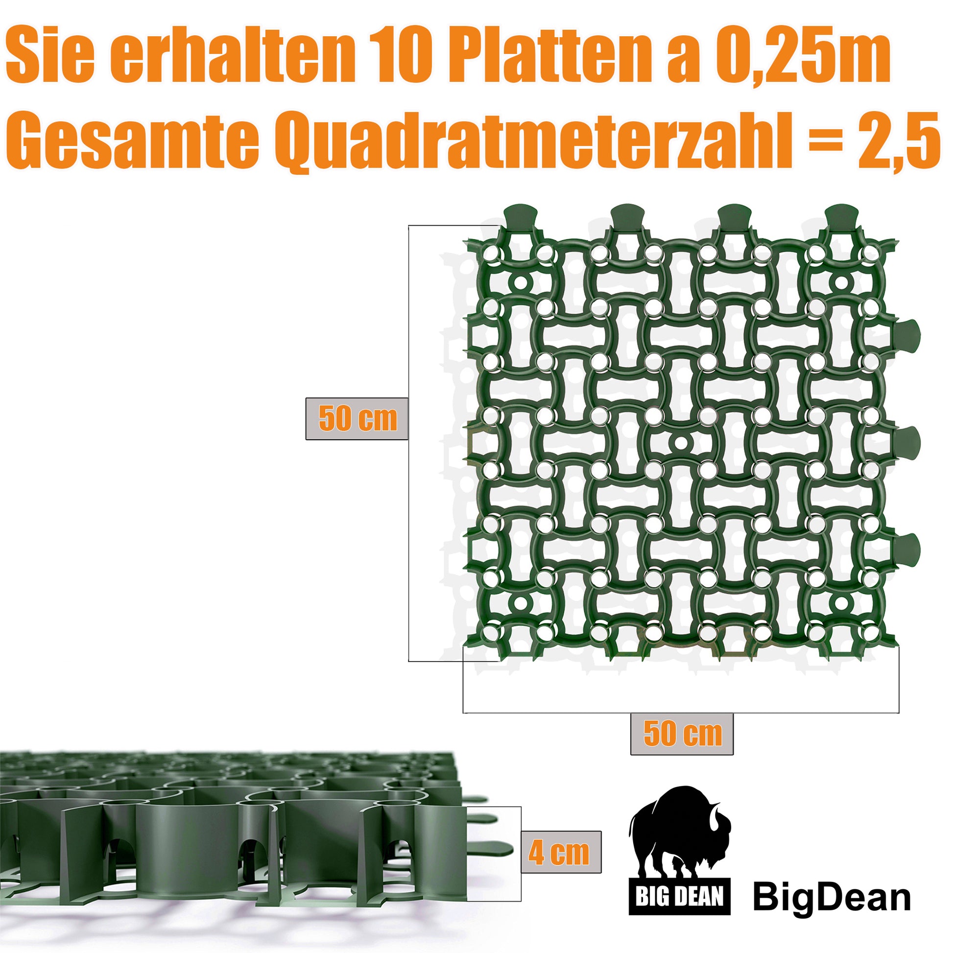 10 Stück Paddockplatten 2,5 m² Grün Ultra stabil 5