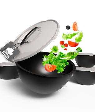 Salatschüssel Set groß mit Deckel, Schüssel 4 Größen 0,7-6 L in Anthrazit Schwarz, Kunststoff BPA-frei Salatschüssel Made in Germany