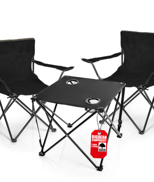 2 Stück Campingstuhl mit Campingtisch faltbar – Faltstuhl in Schwarz