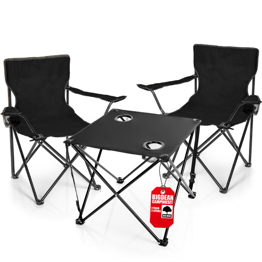 BigDean 2 Stück Campingstühle & Campingtisch faltbar schwarz - Campingtisch mit Stühlen - Faltstuhl Campingstuhl mit Tisch Klapptisch mit Stühlen image 1