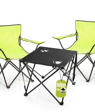 2 Stück Campingstuhl mit Campingtisch faltbar – Faltstuhl in Neon Grün
