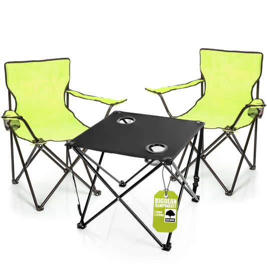 2 Stück Campingstuhl mit Campingtisch faltbar – Faltstuhl in Neon Grün