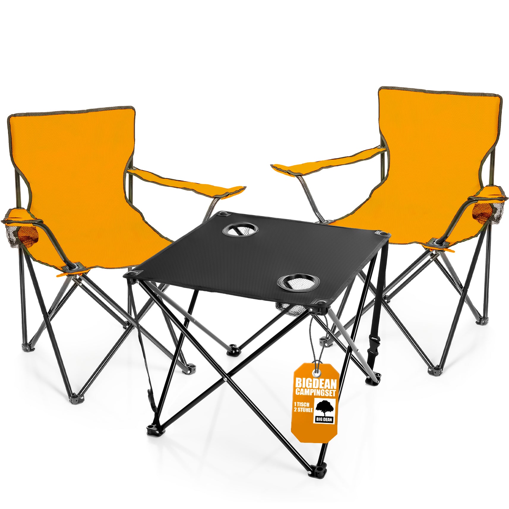 2 Stück Campingstuhl mit Campingtisch faltbar – Faltstuhl in Neon Orange