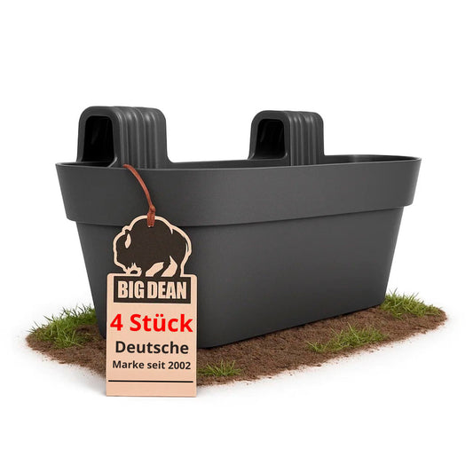 4x Blumenkasten Balkongeländer 50cm Blumenkästen mit Wasserspeicher Balkonkasten mit Halterung Anthrazit