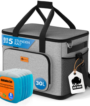 Kühltasche groß 30L + 6 Mini Kühlakkus – perfekt als Picknicktasche & Lunchtasche