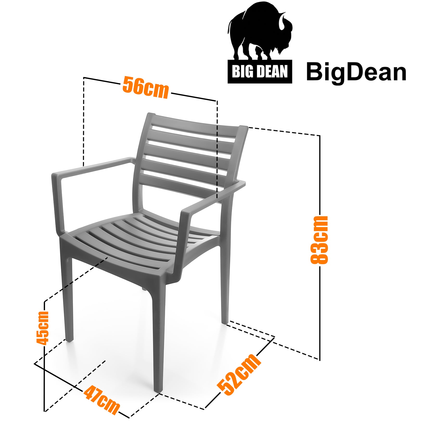 BigDean 2er Set Gartenstuhl Capri in Grau – stapelbarer Campingstuhl belastbar bis 160kg – wetterfes 3