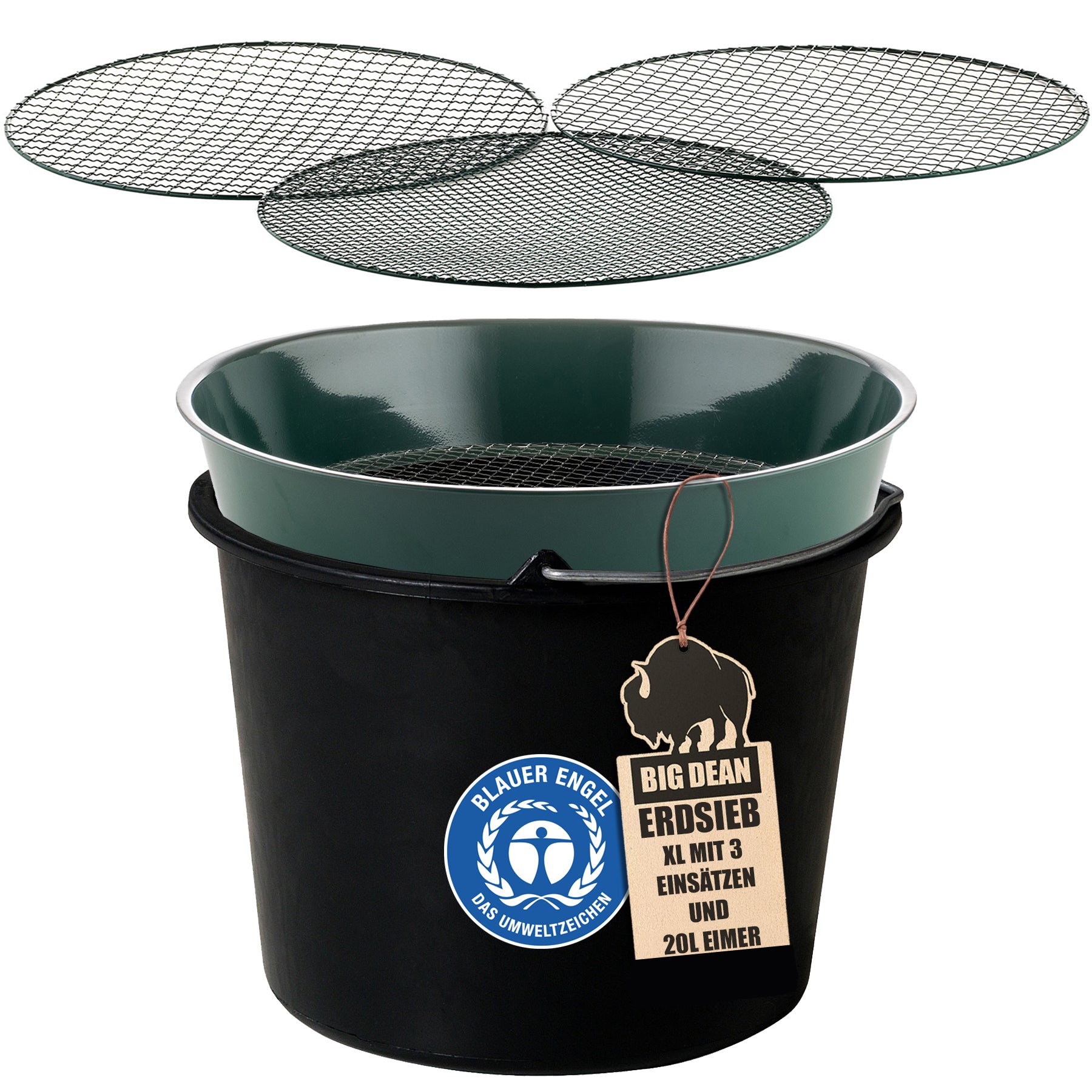 Gartensieb aus Metall mit 3 Maschenweiten 6,4 mm/9,5 mm/12,7 mm - Erdsieb rund Sandsieb Ø 37 cm Höhe 8 cm - Garten Sieb Steinsieb Kompostsieb (1 Stück Bundle)