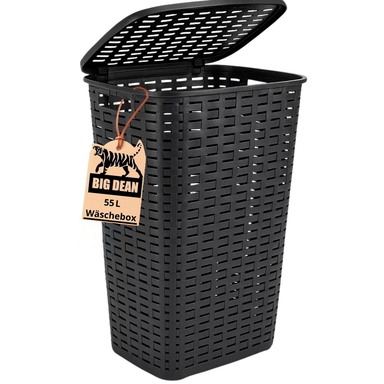 Wäschekorb mit Deckel anthrazit/bräunlich in Rattanoptik XL mit 2 Griffen Wäschetonne Plastik