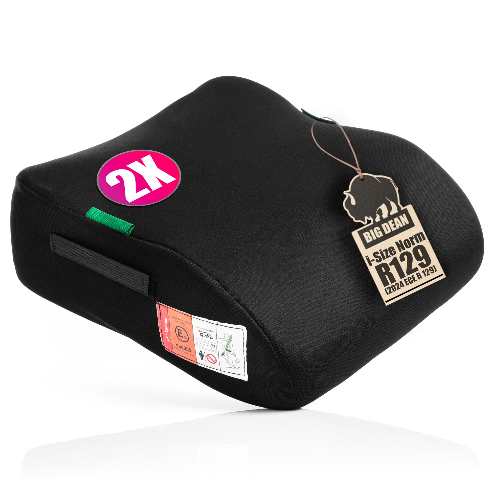 2 Stück Kindersitzerhöhung nach neuster i-Size Norm R129 Schwarz Sitzerhöhung (135-150cm) Kinder Auto BigDean