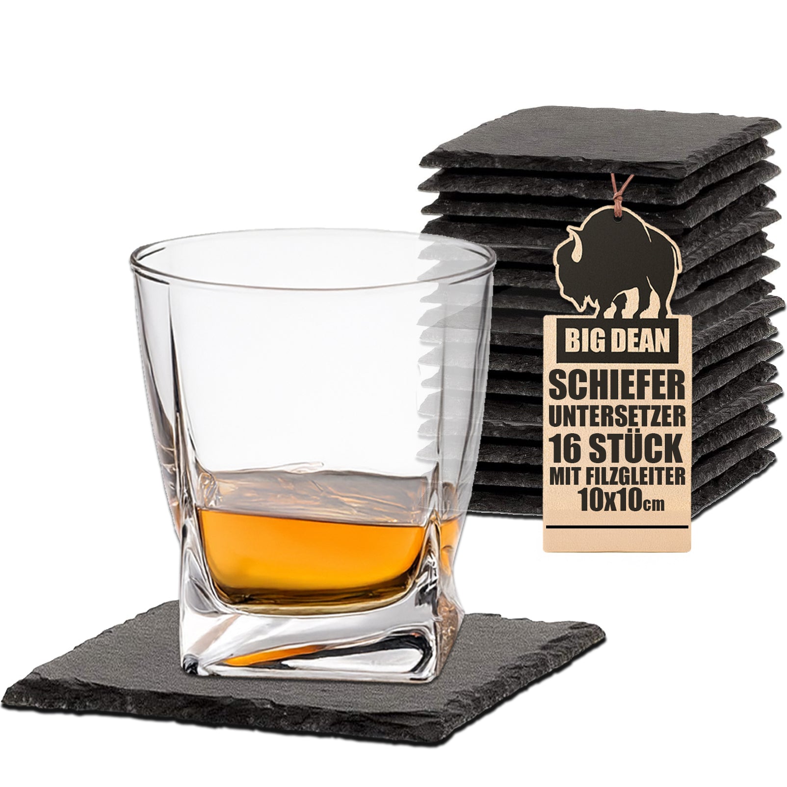 Schiefer-Untersetzer Set 16 teilig 10x10 cm