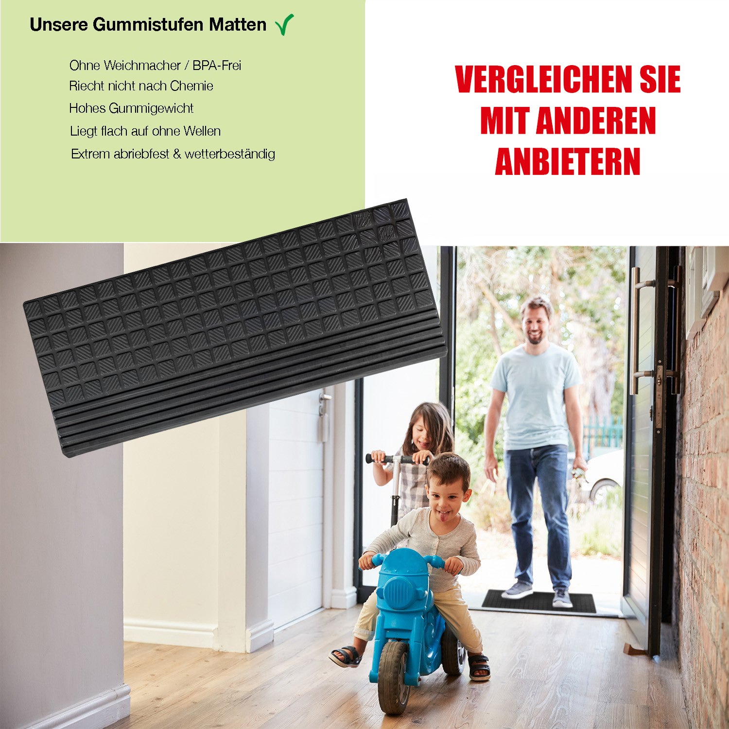 4er Set Treppenstufen Matten Außen Gummi Stufenmatten Antirutschmatten Treppe Gummimatten 6