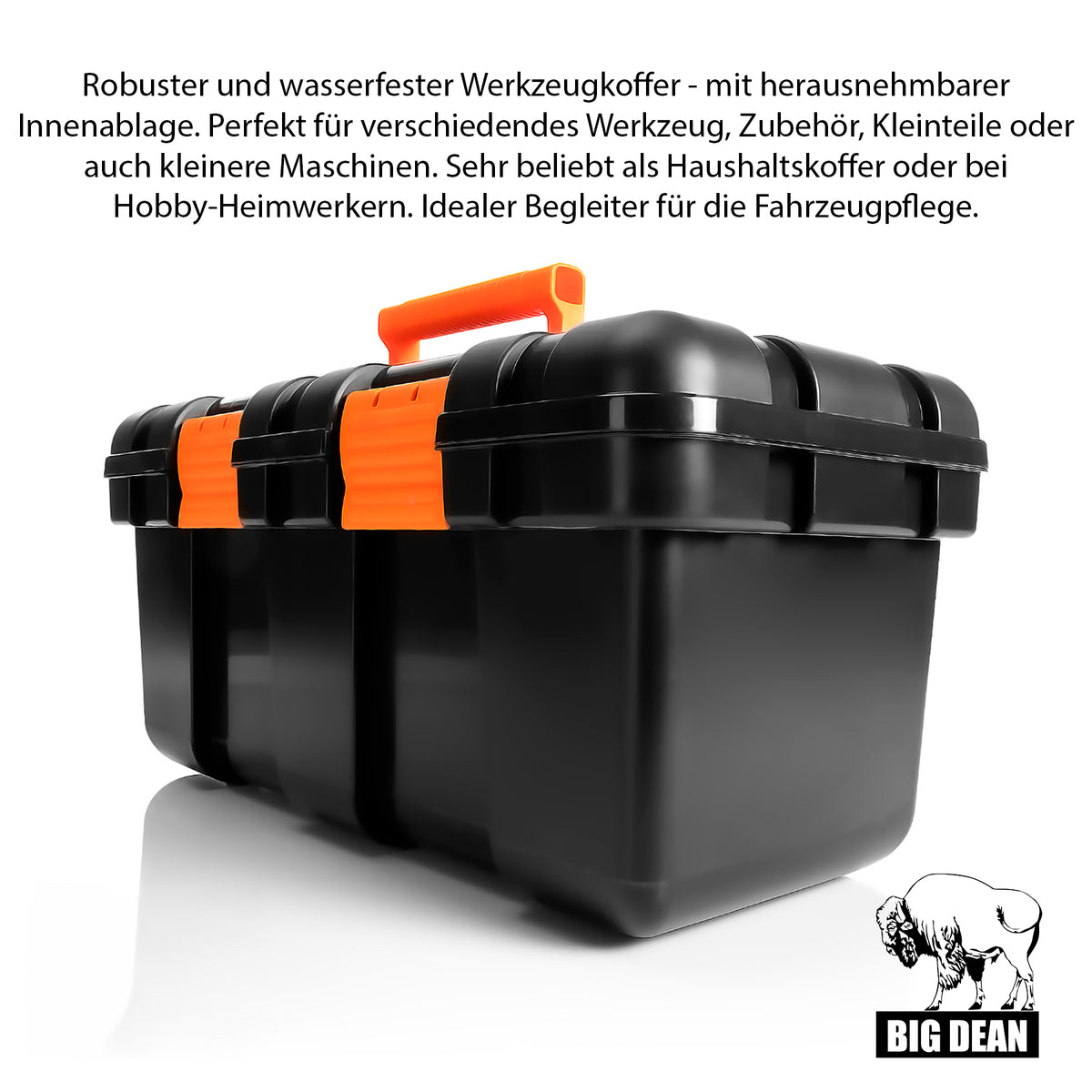 BigDean Werkzeugkoffer leer groß aus Hart-Kunststoff - 50x25x23,5cm - Werkzeugkiste mit herausnehmbarer Innenablage - Toolbox groß Werkzeugkasten Werkzeug Box für Heim- & Handwerker - Made in EU image 2