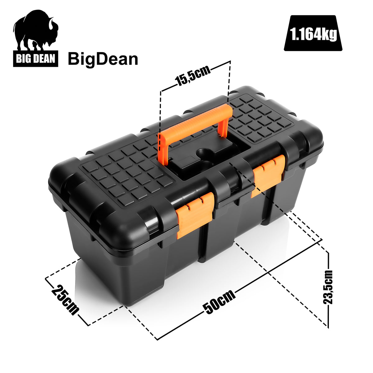 BigDean Werkzeugkoffer leer groß aus Hart-Kunststoff - 50x25x23,5cm - Werkzeugkiste mit herausnehmbarer Innenablage - Toolbox groß Werkzeugkasten Werkzeug Box für Heim- & Handwerker - Made in EU image 3