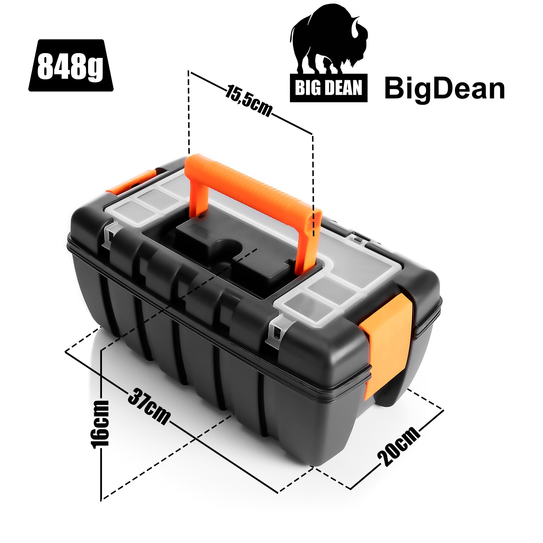 Werkzeugkoffer leer - aus Hart-Kunststoff - 37x20x16cm - Werkzeugkiste Toolbox Werkzeugkasten