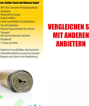 BigDean Gelber Sack Mülleimer 60L + 10 Rollen Gelber Sack – luftdichte gelbe Sack Tonne 4