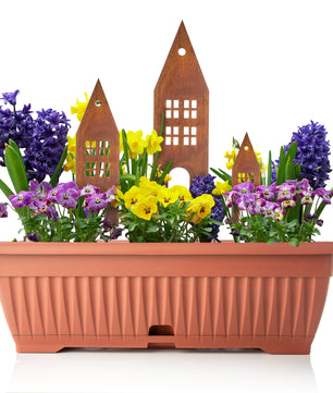 BigDean 3 Stück Garten Deko für draußen – Gartenstecker in Rostoptik – 3 Deko Häuser zum stecken 6