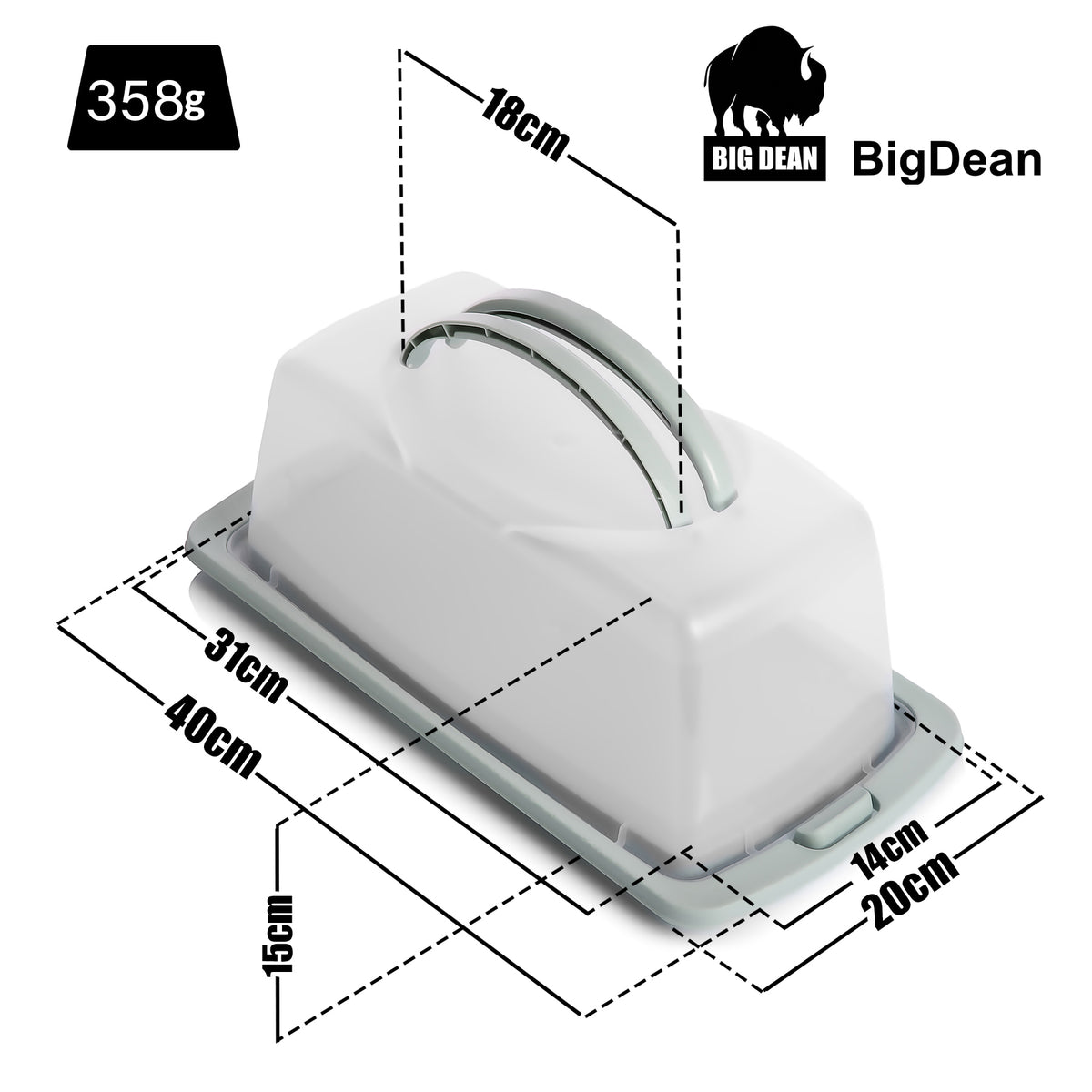 BigDean Kuchen Transportbox Rechteckig in Pastell Grün – mit Doppel Tragegriff für sicheren Transport von Kuchen & Muffins – Kuchenbehälter mit Klickverschluss – Kuchenplatte Made in Europa image 3